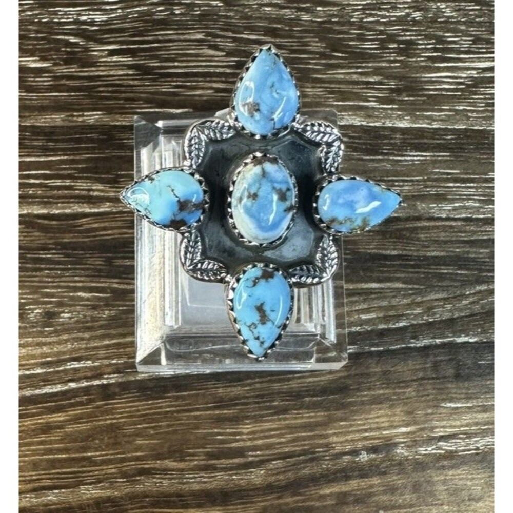 Southwest Sterling Silver Golden Hills Turquoise Statement Ring Sz 7.5 Adj